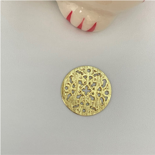 FO348 Mandala calada diseño medieval 13 mm Figura Baño Oro Figuras Bañadas en Oro y Plata hecho de Bronce Bañado en Oro 18K