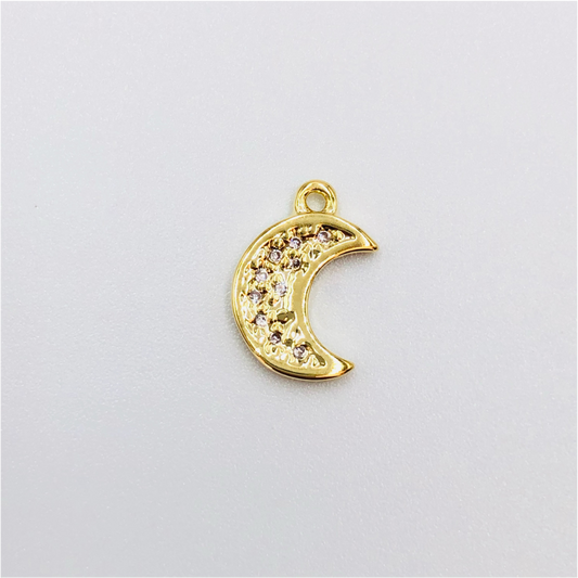 FO359 Luna Circon 13 x 8 mm Figura Baño Oro Figuras Bañadas en Oro y Plata hecho de Bronce Bañado en Oro 18K Joyas Bañadas en Oro