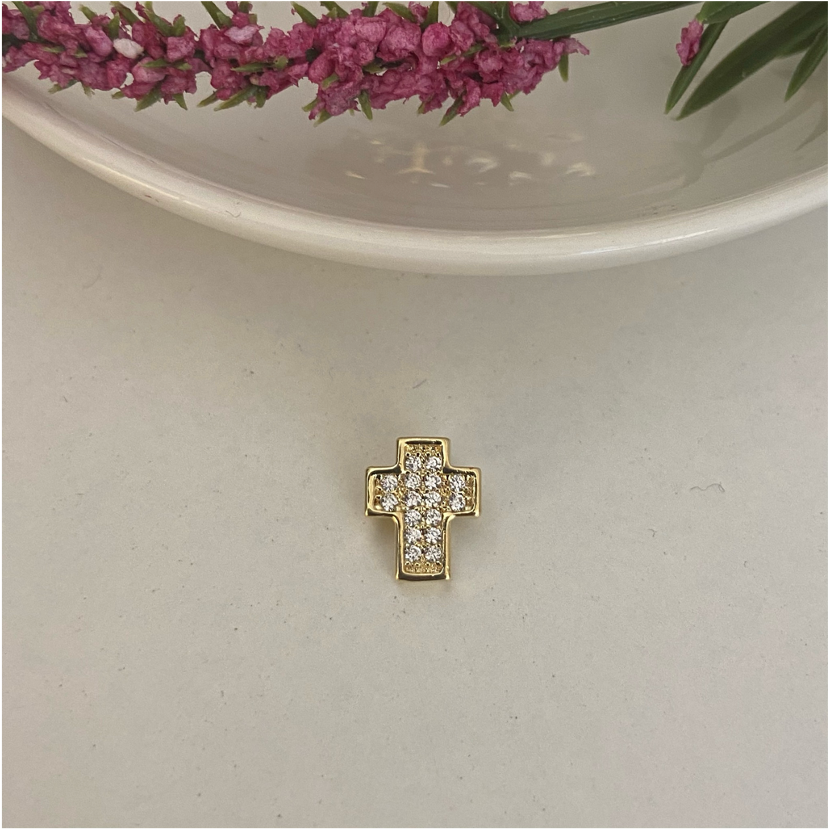 FO371 Cruz Circones 10 x 8 mm Figura Baño Oro Figuras Bañadas en Oro y Plata hecho de Bronce Bañado en Oro 18K