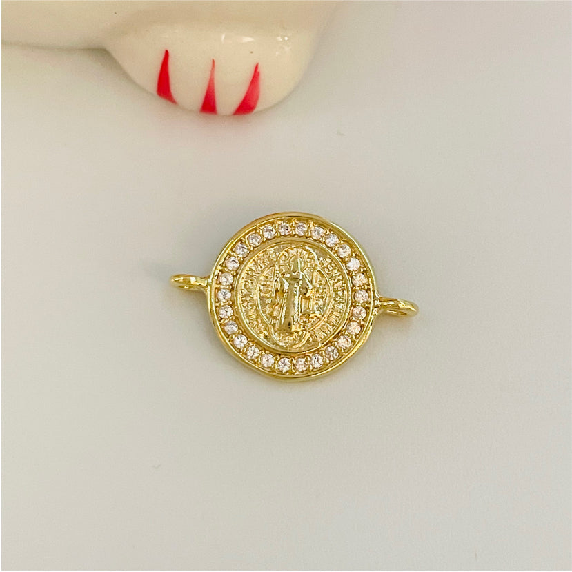 FO434 Conector San Benito Circones S 12 mm Figura Baño Oro Figuras Bañadas en Oro y Plata hecho de Bronce Bañado en Oro 18K