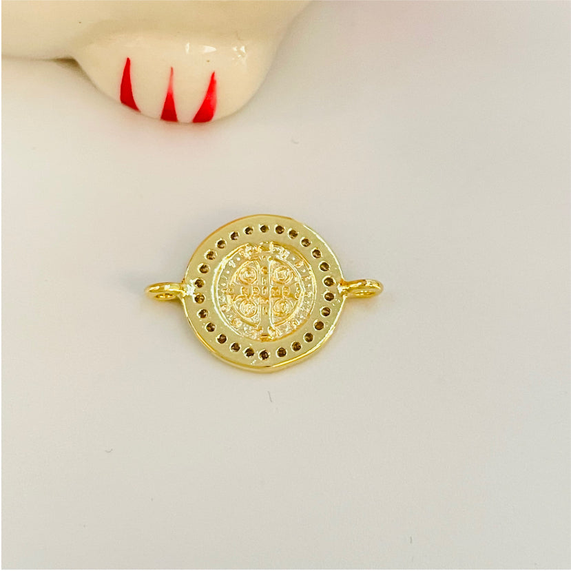 FO434 Conector San Benito Circones S 12 mm Figura Baño Oro Figuras Bañadas en Oro y Plata hecho de Bronce Bañado en Oro 18K
