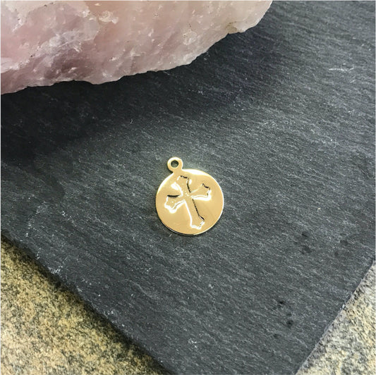 FO454 Medalla Cruz Estampada 12 mm Figura Baño Oro Figuras Bañadas en Oro y Plata hecho de Bronce Bañado en Oro 18K