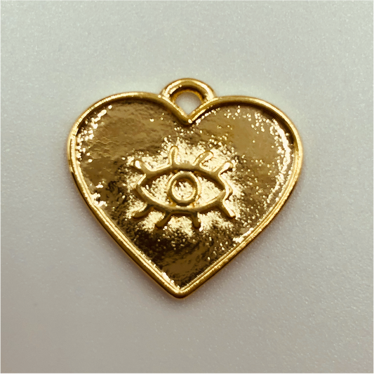 FO461 Corazón Ojo Turco Figura Bano Oro Figuras Banadas en Oro y Plata hecho de Bronce Banado en Oro 18K