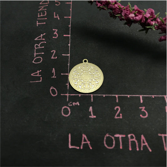 FO490 Colgante Mandala 15 mm 1 Argolla Figura Baño Oro Figuras Bañadas en Oro y Plata hecho de Bronce Bañado en Oro 18K