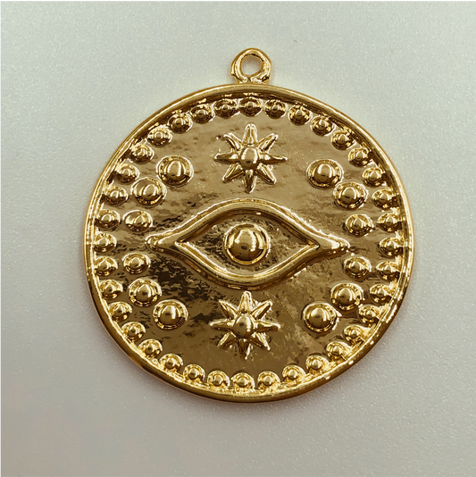 FO564 Colgante Circular Ojo Griego Figura Baño Oro Figuras Bañadas en Oro y Plata hecho de Bronce Bañado en Oro 18K