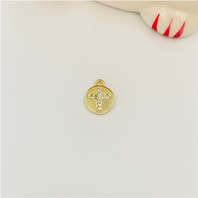 FO567 Medalla Cruz Circones Petite 7 mm más argollita Figura Baño Oro Figuras Bañadas en Oro y Plata hecho de Bronce Bañado en Oro 18K Joyas Bañadas en Oro