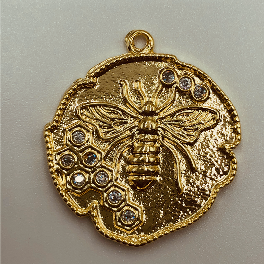 FO570 Colgante Abeja Circones 28 mm Figura Baño Oro Figuras Bañadas en Oro y Plata hecho de Bronce Bañado en Oro 18K