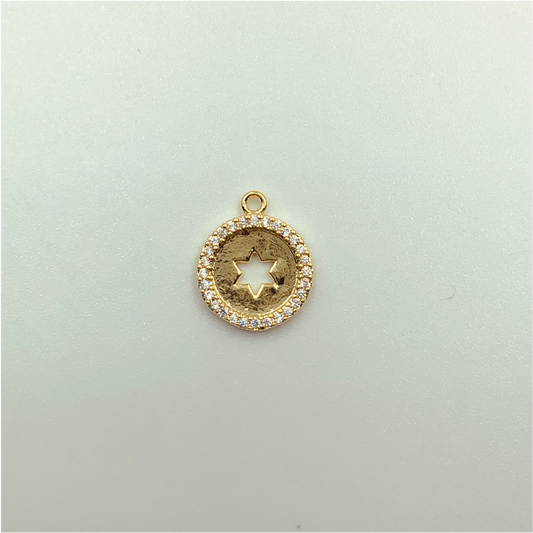 FO575 Colgante Estrella 6 Puntas Circones 12 mm Figura Baño Oro Figuras Bañadas en Oro y Plata hecho de Bronce Bañado en Oro 18K