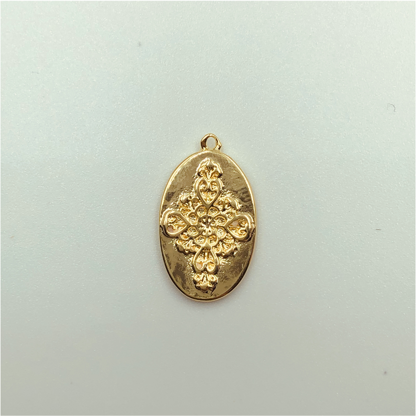 FO576 Colgante Ovalado Primavera 20 x 13 mm Figura Baño Oro Figuras Bañadas en Oro y Plata hecho de Bronce Bañado en Oro 18K