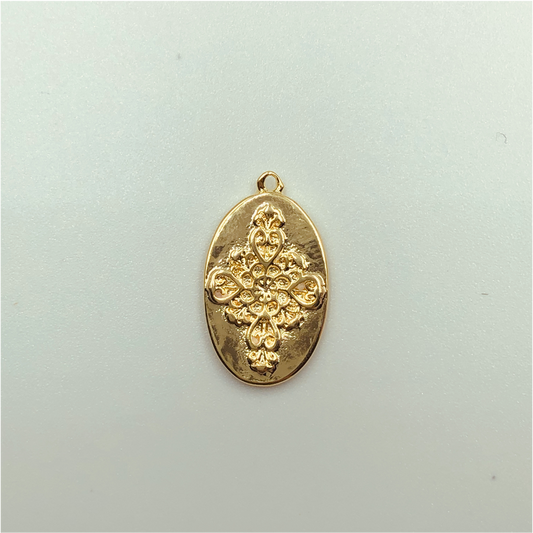 FO576 Colgante Ovalado Primavera 20 x 13 mm Figura Baño Oro Figuras Bañadas en Oro y Plata hecho de Bronce Bañado en Oro 18K