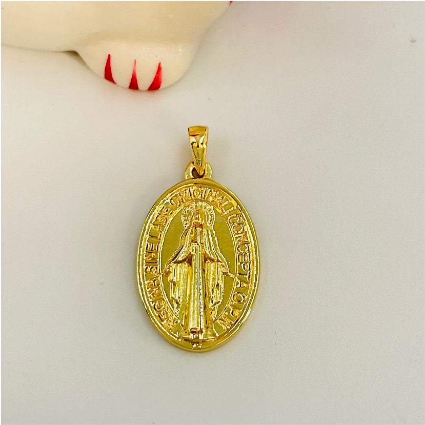 FO581 Virgen de Los Milagros 22 x 15mm Figura Baño Oro Figuras Bañadas en Oro y Plata hecho de Bronce Bañado en Oro 18K