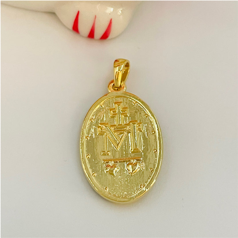 FO581 Virgen de Los Milagros 22 x 15mm Figura Baño Oro Figuras Bañadas en Oro y Plata hecho de Bronce Bañado en Oro 18K