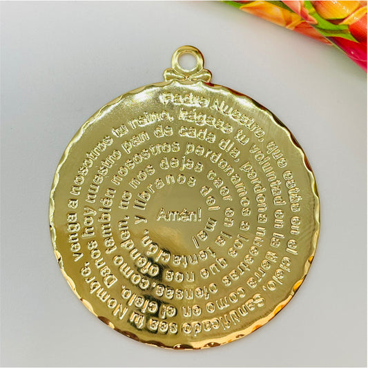FO583 Padre Nuestro 40 mm Figura Baño Oro Figuras Bañadas en Oro y Plata hecho de Bronce Bañado en Oro 18K Joyas Bañadas en Oro