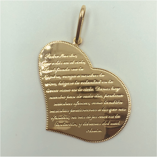 FO584 Corazón Padre Nuestro XL 43 mm Figura Baño Oro Figuras Bañadas en Oro y Plata hecho de Bronce Bañado en Oro 18K