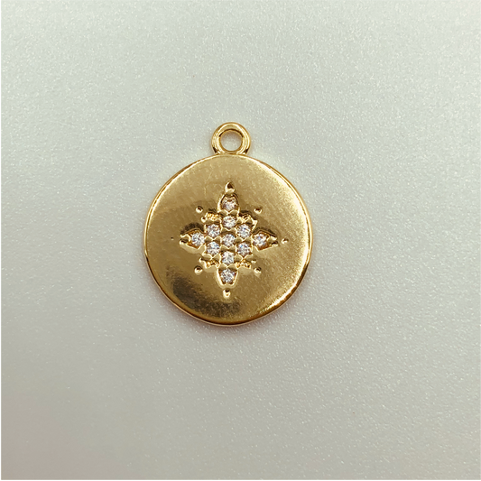 FO595 Colgante Redondo Estrella Guía Circones 13 mm Figura Baño Oro Figuras Bañadas en Oro y Plata hecho de Bronce Bañado en Oro 18K
