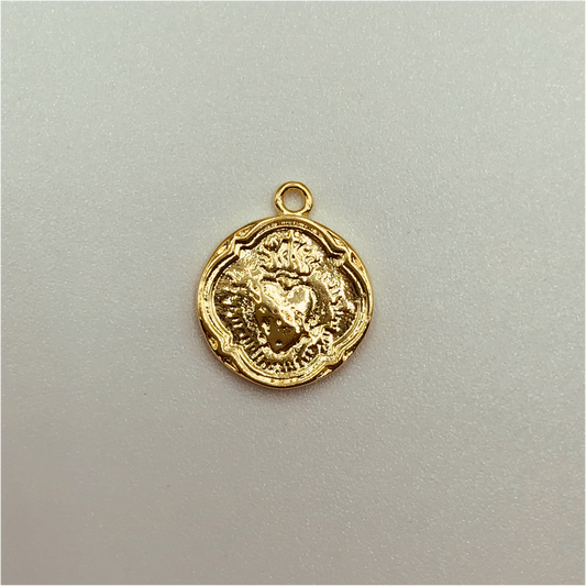 FO598 Colgante Sagrado Corazón Borde 13 mm Figura Baño Oro Figuras Bañadas en Oro y Plata hecho de Bronce Bañado en Oro 18K