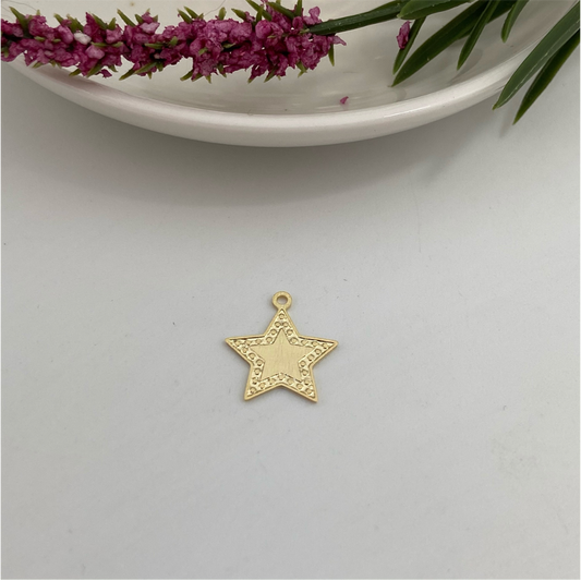 FO608 Estrella con borde puntos 15 mm Lijado Figura Baño Oro Figuras Bañadas en Oro y Plata hecho de Bronce Bañado en Oro 18K