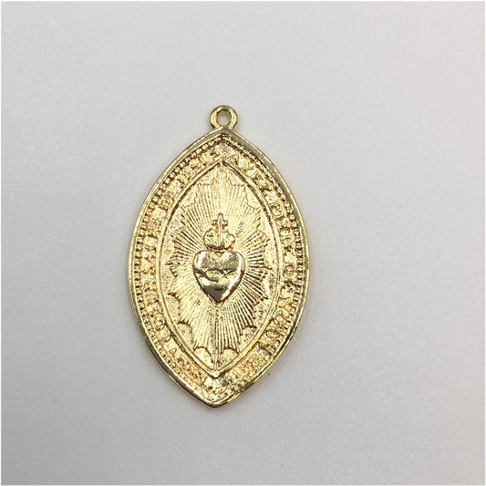 FO618 Colgante Ovalado Sagrado Corazón 30 x 20 mm Figura Baño Oro Figuras Bañadas en Oro y Plata hecho de Bronce Bañado en Oro 18K