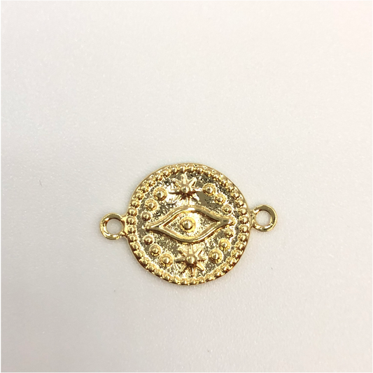 FO622 Conector Ojo Griego 12 mm Figura Baño Oro Figuras Bañadas en Oro y Plata hecho de Bronce Bañado en Oro 18K