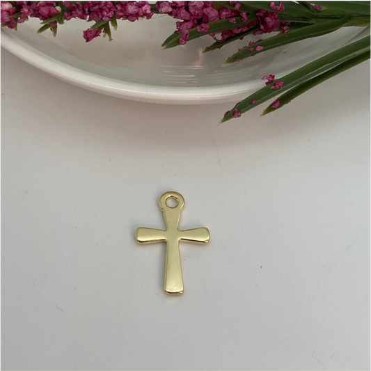 FO668 Cruz Grande Curva 20 x 15 mm Figura Baño Oro Figuras Bañadas en Oro y Plata hecho de Bronce Bañado en Oro 18K