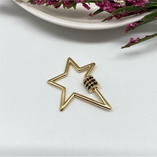 FO680 Broche Estrella Circones Negros Cierre Rosca Figura Baño Oro Figuras Bañadas en Oro y Plata hecho de Bronce Bañado en Oro 18K