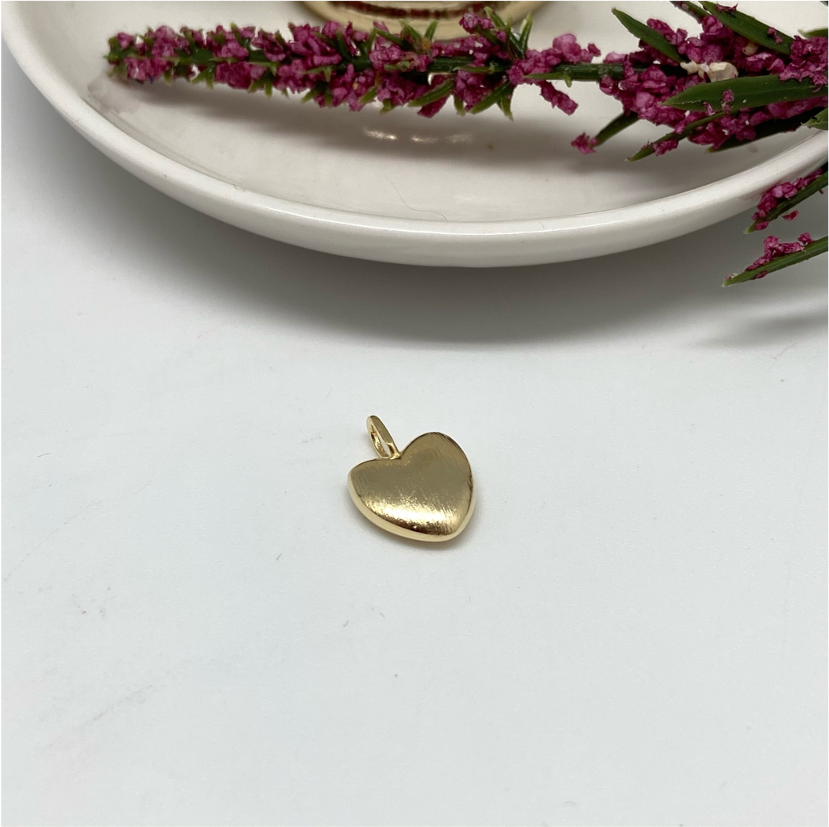 FO684 Colgante Corazón Gordito Lijado 15 x 10 mm Figura Baño Oro Figuras Bañadas en Oro y Plata hecho de Bronce Bañado en Oro 18K