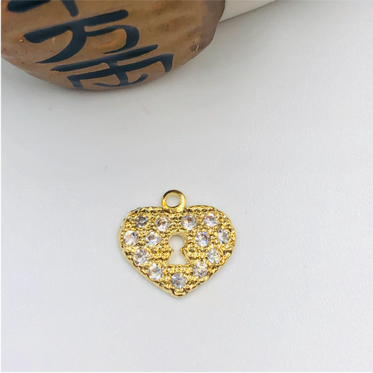 FO704 Colgante Corazón con cerradura y circones 12 x 12 mm Figura Baño Oro Figuras Bañadas en Oro y Plata hecho de Bronce Bañado en Oro 18K