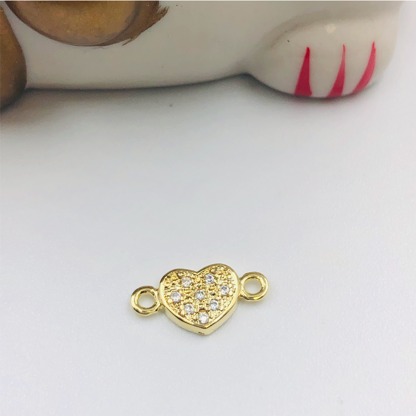 FO709 Corazón con Circones 13 x 8 mm Figura Baño Oro Figuras Bañadas en Oro y Plata hecho de Bronce Bañado en Oro 18K
