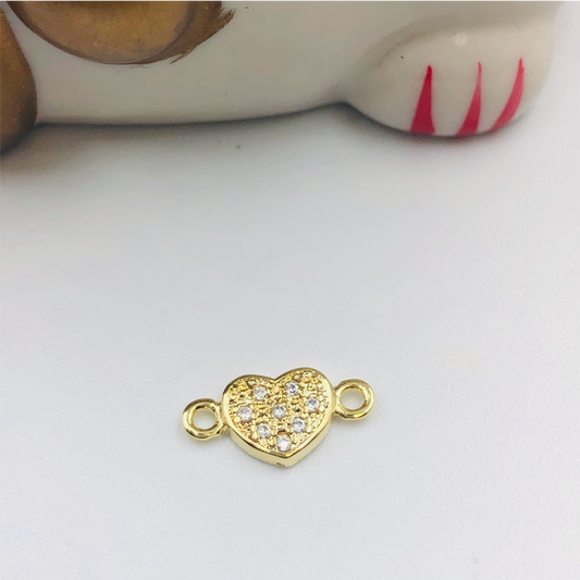 FO709 Corazón con Circones 13 x 8 mm Figura Baño Oro Figuras Bañadas en Oro y Plata hecho de Bronce Bañado en Oro 18K
