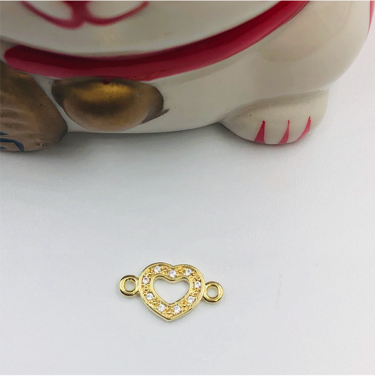 FO711 Corazón calado con circones 12 x 12 mm Figura Baño Oro Figuras Bañadas en Oro y Plata hecho de Bronce Bañado en Oro 18K