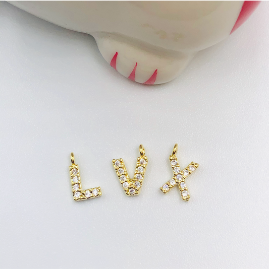 FO716 Letras Mini con Circones Figura Baño Oro Figuras Bañadas en Oro y Plata hecho de Bronce Bañado en Oro 18K