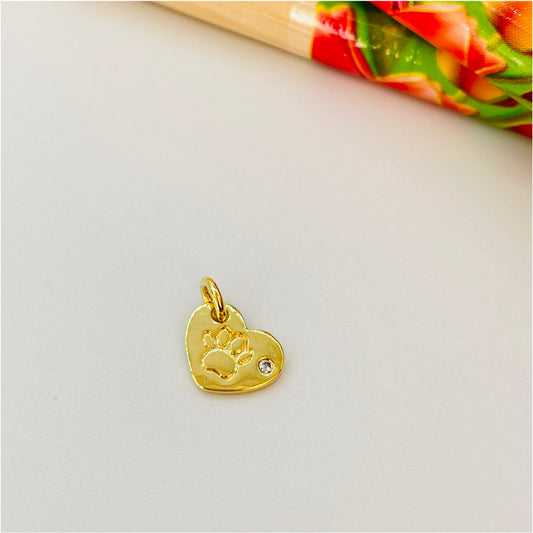 FO726 Mini Corazón Patita de Perro estampada y 1 Circón 9 x 6 mm Figura Baño Oro Figuras Bañadas en Oro y Plata hecho de Bronce Bañado en Oro 18K Joyas Bañadas en Oro