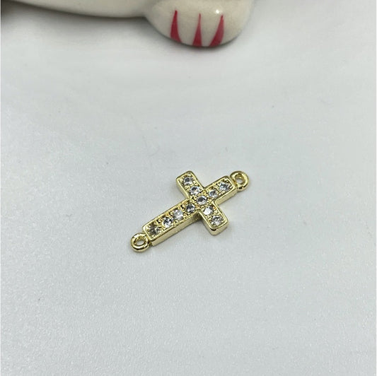 FO745 Conector Cruz con Circones 14 x 10 mm Figura Baño Oro Figuras Bañadas en Oro y Plata hecho de Bronce Bañado en Oro 18K Joyas Bañadas en Oro