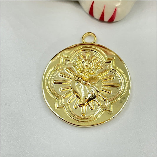 FO747 Medalla Detente Rayos Estampado 24 mm Figura Baño Oro Figuras Bañadas en Oro y Plata hecho de Bronce Bañado en Oro 18K Joyas Bañadas en Oro