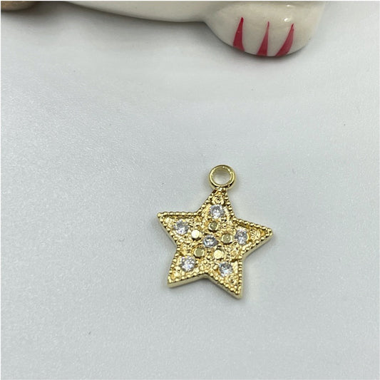 FO748 Colgante Estrella con Circones borde Reticulado 15 mm Figura Baño Oro Figuras Bañadas en Oro y Plata hecho de Bronce Bañado en Oro 18K Joyas Bañadas en Oro