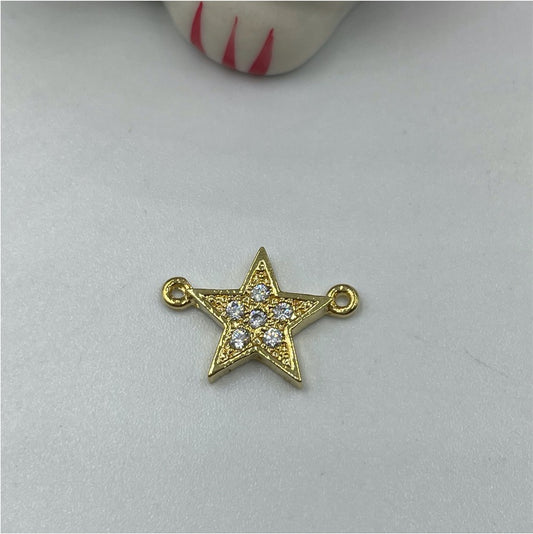 FO752 Conector Estrella con Circones 12 mm Figura Baño Oro Figuras Bañadas en Oro y Plata hecho de Bronce Bañado en Oro 18K Joyas Bañadas en Oro
