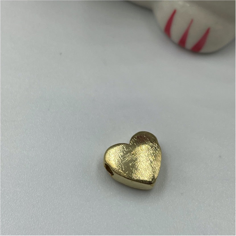 FO756 Corazón Lijado pasado 10 mm perforación 2 mm Figura Baño Oro Figuras Bañadas en Oro y Plata hecho de Bronce Bañado en Oro 18K Joyas Bañadas en Oro
