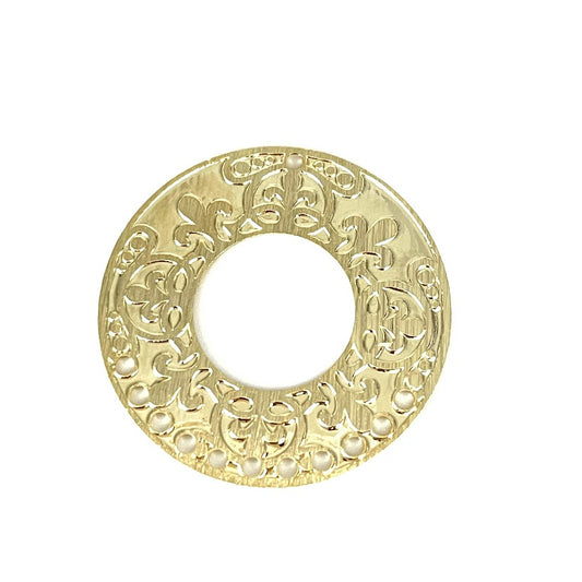 FO767 Mandala redonda flores de liz estampadas 11 perforaciones inferior 28 mm Figura Baño Oro Figuras Bañadas en Oro y Plata hecho de Bronce Bañado en Oro 18K Joyas Bañadas en Oro