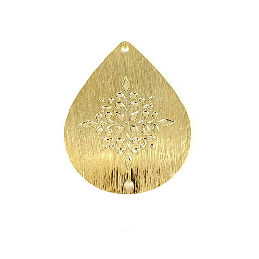 FO768 Mandala Gota diseño floral estampado 28 mm 2 perforaciones (inferior y superior) Figura Baño Oro Figuras Bañadas en Oro y Plata hecho de Bronce Bañado en Oro 18K Joyas Bañadas en Oro