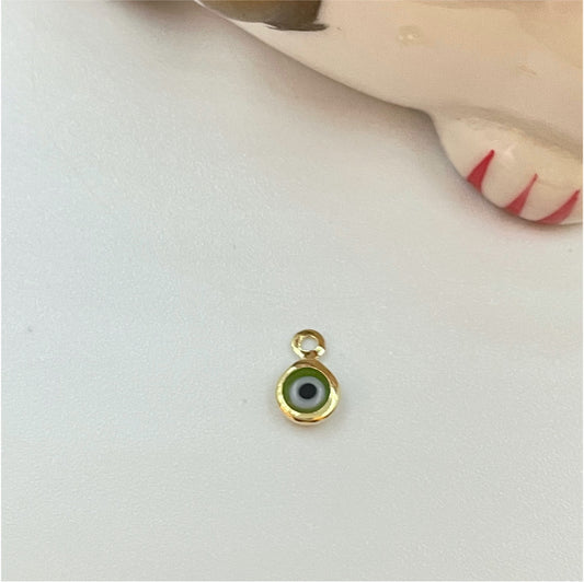 FO770 Ojo Griego Verde Menta 5 mm Figura Baño Oro Figuras Bañadas en Oro y Plata hecho de Bronce Bañado en Oro 18K