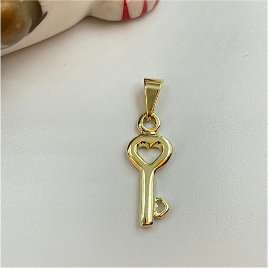 FO772 Colgante Llave Corazón 12x8 mm más balier Figura Baño Oro Figuras Bañadas en Oro y Plata hecho de Bronce Bañado en Oro 18K