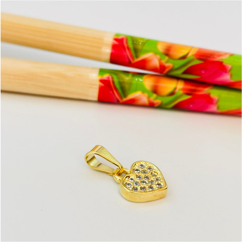 FO773 Colgante Corazón con Circones 9x10 más Balier Figura Baño Oro Figuras Bañadas en Oro y Plata hecho de Bronce Bañado en Oro 18K Joyas Bañadas en Oro