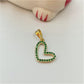 FO775 Colgante Corazón Ladeado Calado con circones Color Verde 16x13 mm mas Balier Figura Baño Oro Figuras Bañadas en Oro y Plata hecho de Bronce Bañado en Oro 18K