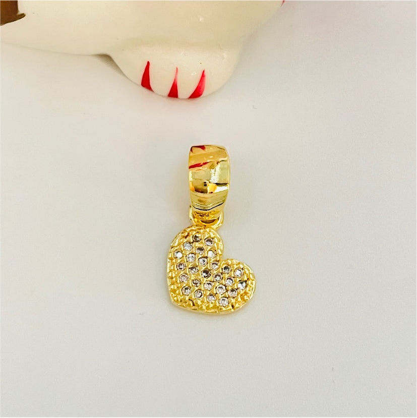 FO786 Colgante Corazón con circones 12 mm más balier Figura Baño Oro Figuras Bañadas en Oro y Plata hecho de Bronce Bañado en Oro 18K