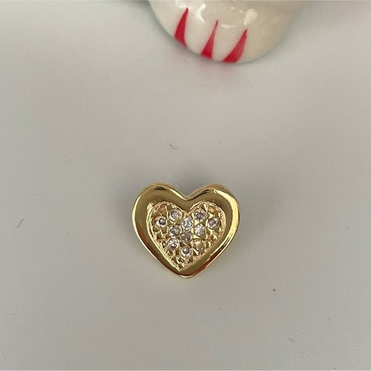 FO789 Colgante Corazón con circones Borde Liso 11 mm Balier Trasero Figura Baño Oro Figuras Bañadas en Oro y Plata hecho de Bronce Bañado en Oro 18K