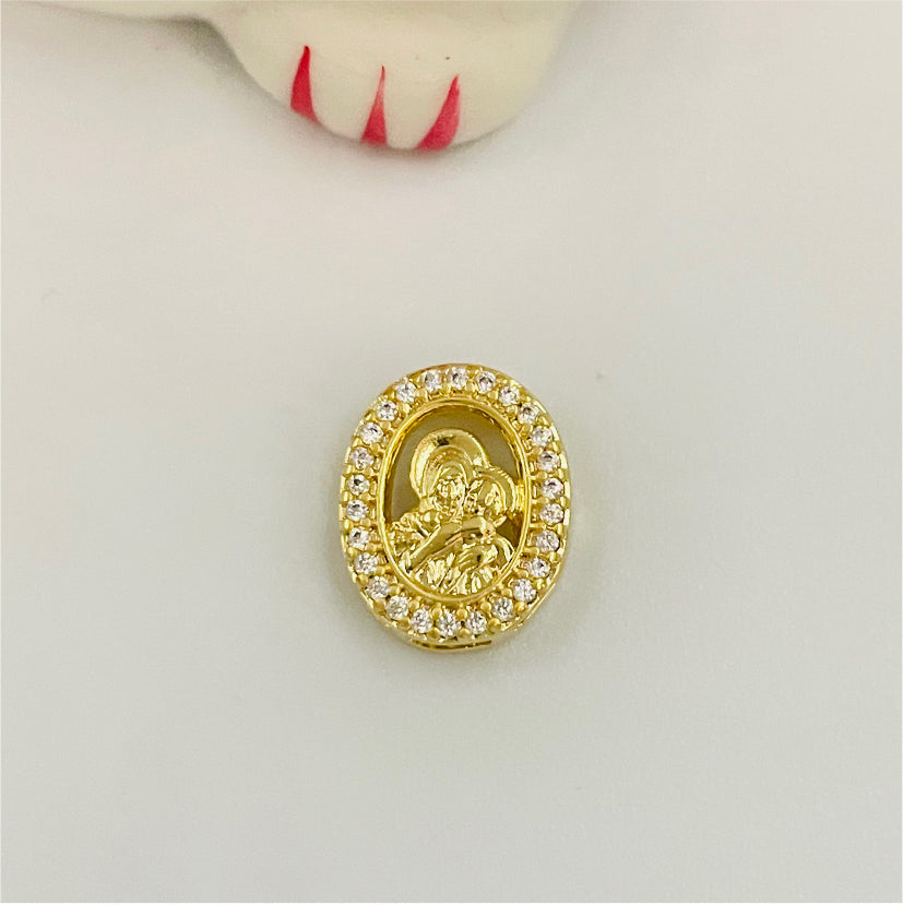 FO797 Colgante Ovalado Virgen del Carmen Circones en el borde con galeria 12x10 mm Figura Baño Oro Figuras Bañadas en Oro y Plata hecho de Bronce Bañado en Oro 18K Joyas Bañadas en Oro