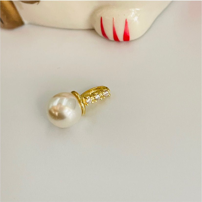 FO798 Colgante Perla con Balier fijo con circones Perla dia. 8 mm Balier 8 mm Figura Baño Oro