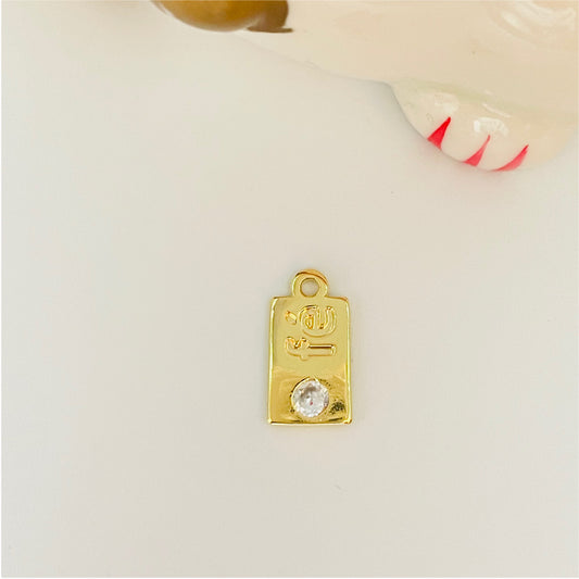 FO802 Placa Fe Rectangular 1 circón 10x6 mm más argollita Figura Baño Oro Figuras Bañadas en Oro y Plata hecho de Bronce Bañado en Oro 18K