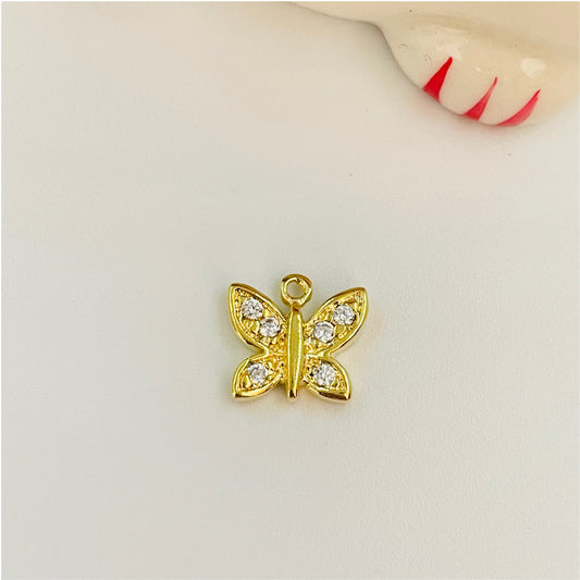 FO809 Colgante Mini Mariposa con circones 10x11 mm incluye argollita Figura Baño Oro Figuras Bañadas en Oro y Plata hecho de Bronce Bañado en Oro 18K