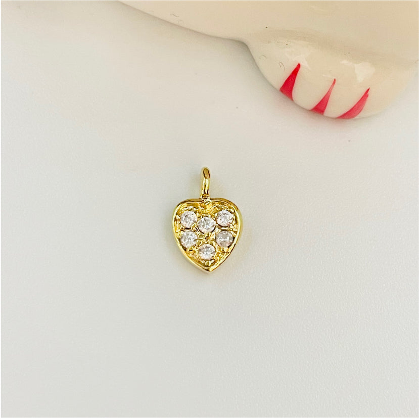 FO816 Colgante Mini Corazón con circones 6 mm más argollita Figura Baño Oro Figuras Bañadas en Oro y Plata hecho de Bronce Bañado en Oro 18K